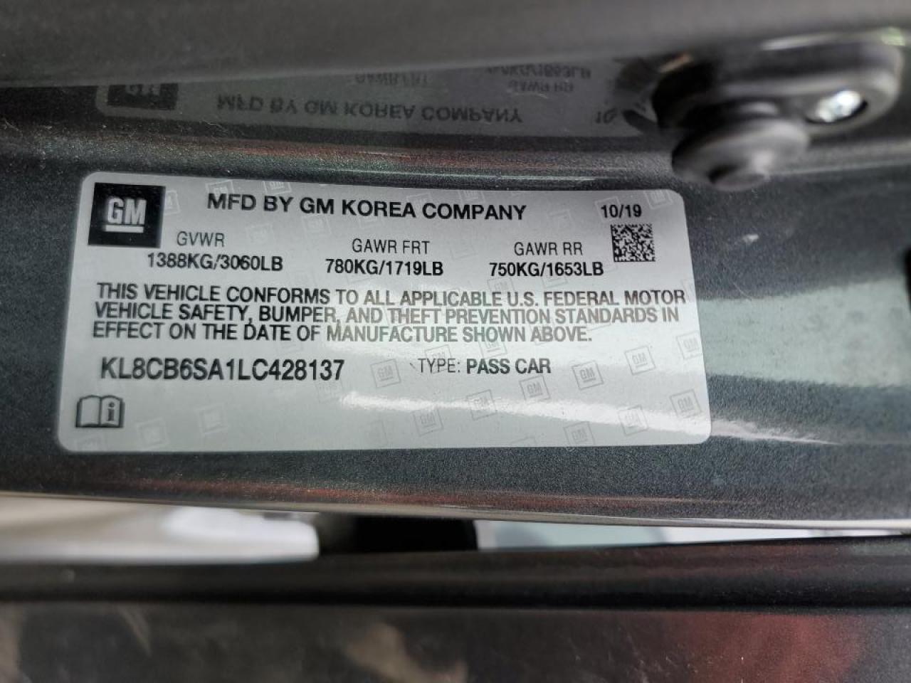 2020 Chevrolet Spark VIN KL8CB6SA1LC428137 Copart auction photo, front end damage thumbnail 13