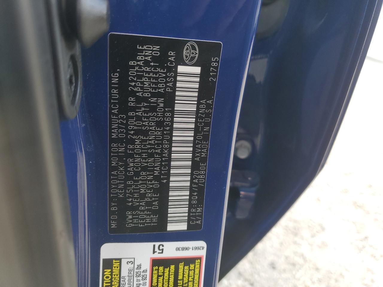 2023 Toyota Camry VIN 4T1C11AK8PU143681 Copart auction photo, front end damage thumbnail 14