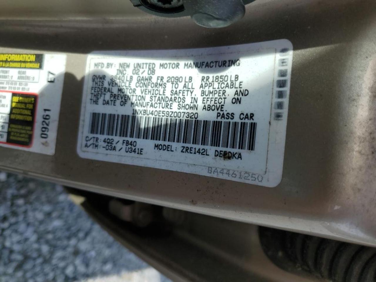 2009 Toyota Corolla VIN 1NXBU40E59Z007320 Copart auction photo, front end / rear end damage thumbnail 12