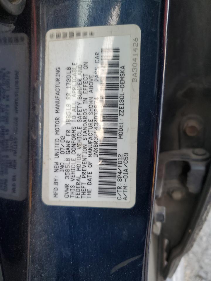 2003 Toyota Corolla VIN 1NXBR32E43Z073874 Copart auction photo, side damage thumbnail 12