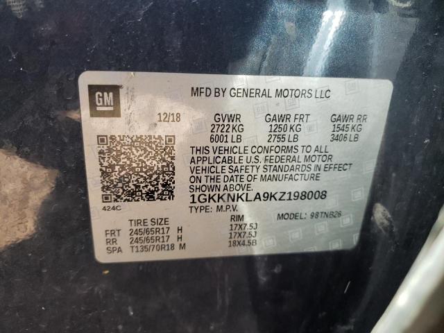 2019 GMC Acadia VIN 1GKKNKLA9KZ198008 Copart auction photo, rear end / side damage thumbnail 13