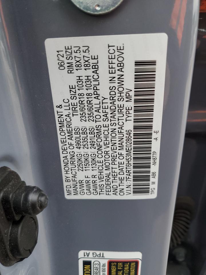2021 Honda CR-V VIN 7FART6H53ME028646 Copart auction photo, hail / minor dent/scratches damage thumbnail 13