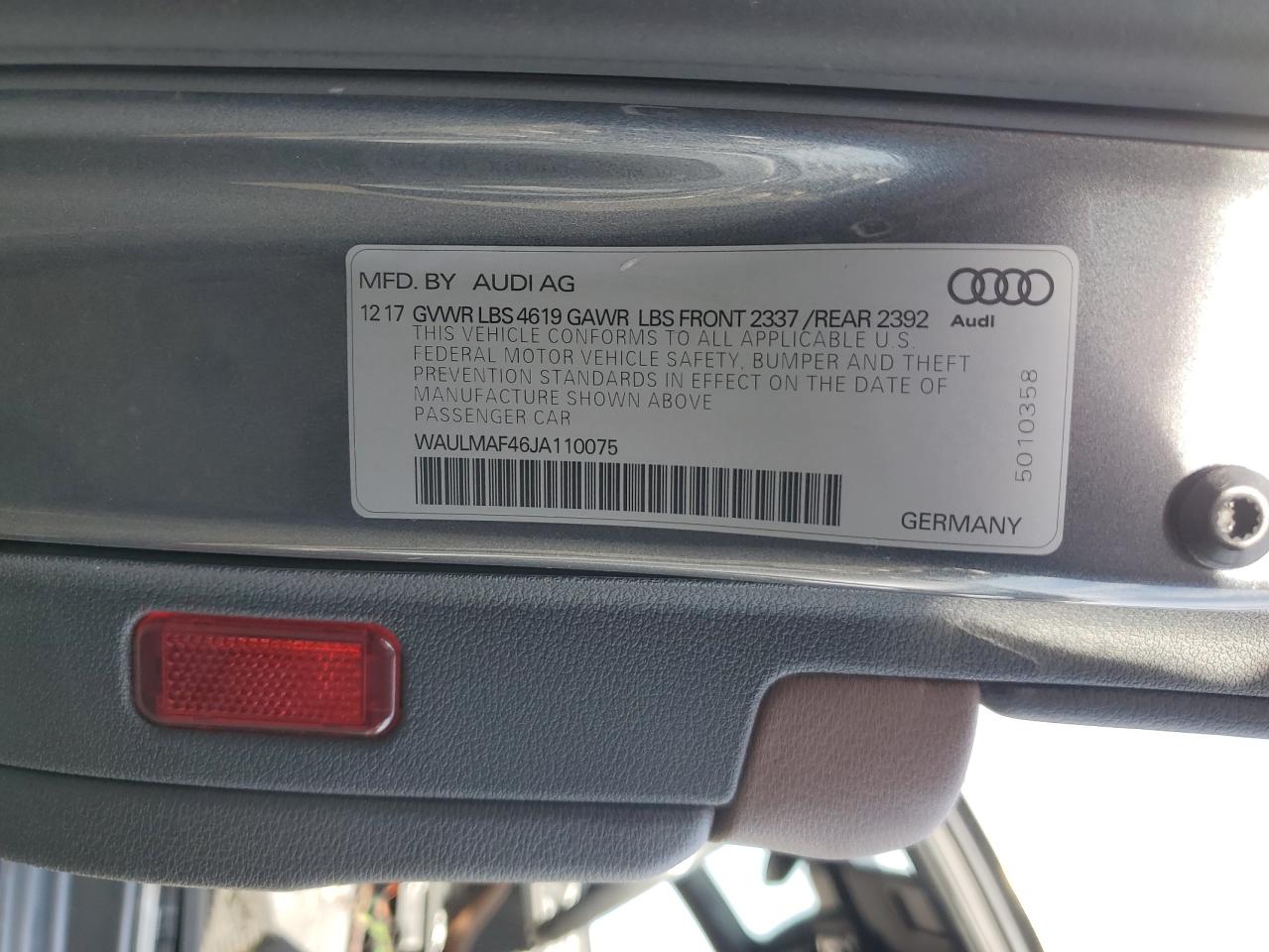 2018 Audi A4 VIN WAULMAF46JA110075 Copart auction photo, water/flood damage thumbnail 13