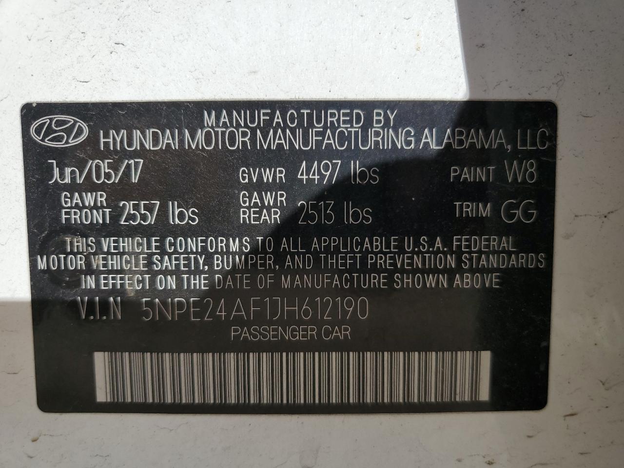 2018 Hyundai Sonata VIN 5NPE24AF1JH612190 Copart auction photo, front end damage thumbnail 12