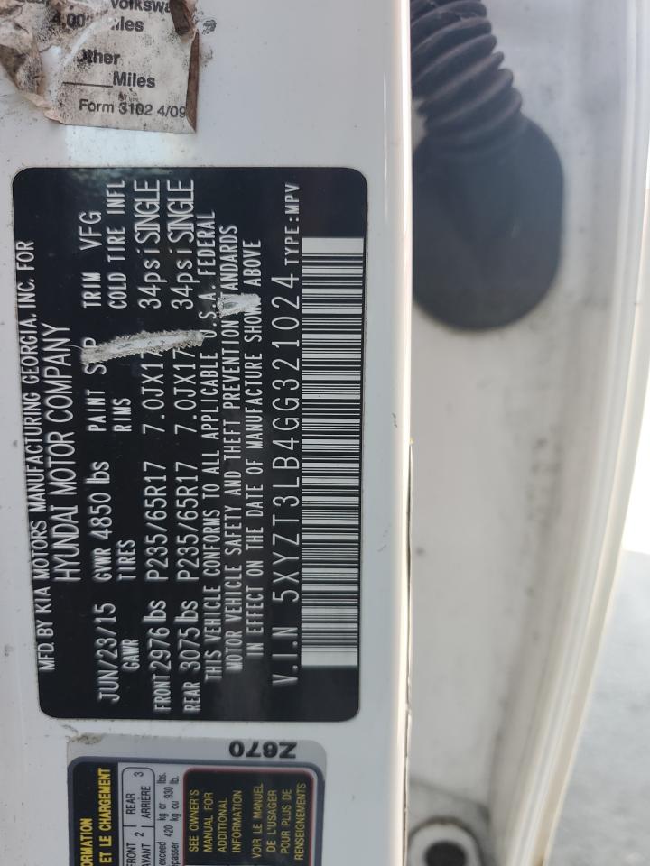 2016 Hyundai Santa Fe VIN 5XYZT3LB4GG321024 Copart auction photo, mechanical damage thumbnail 13
