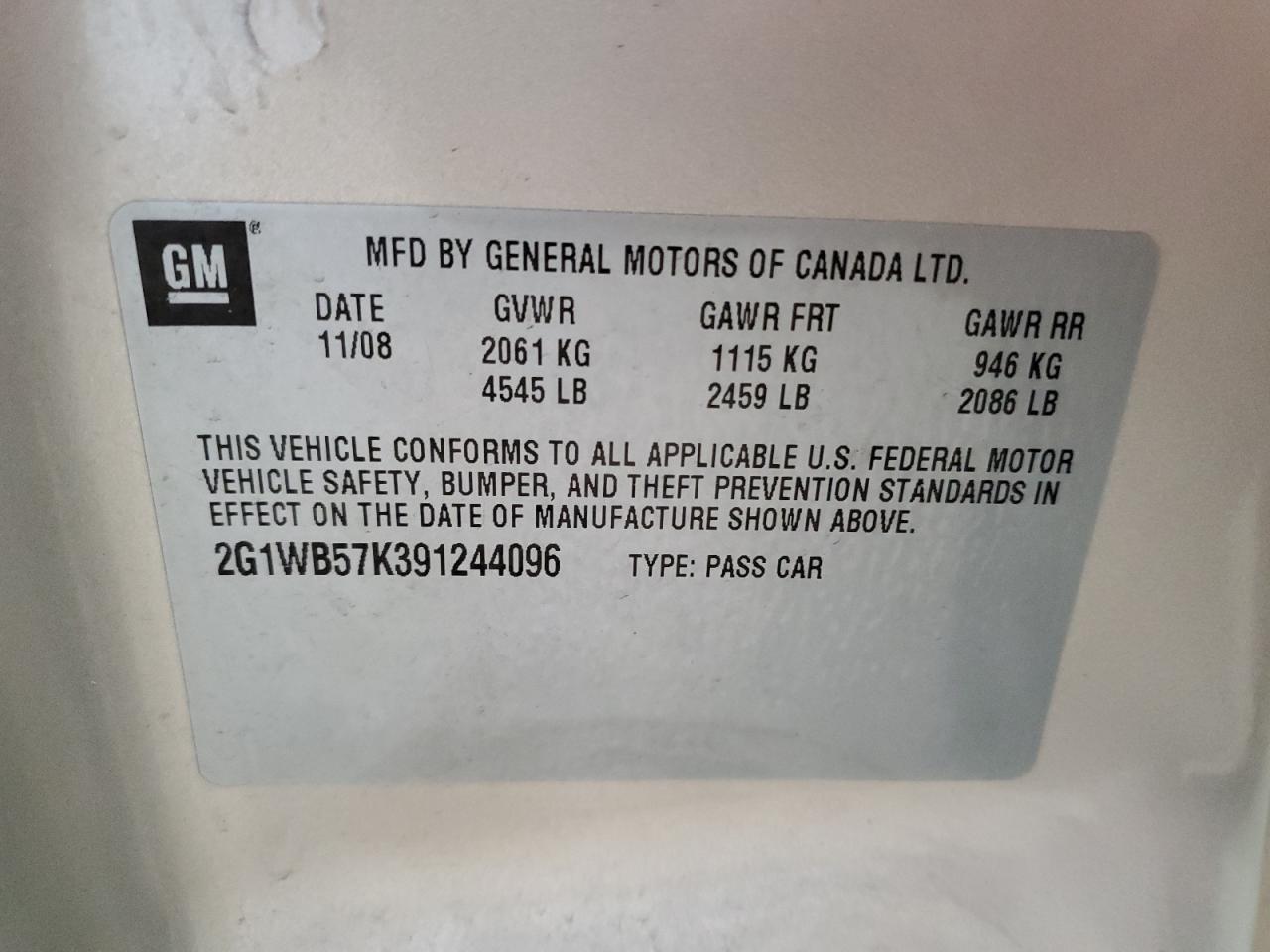 2009 Chevrolet Impala VIN 2G1WB57K391244096 Copart auction photo, front end damage thumbnail 12