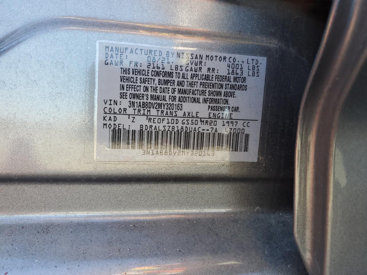 2021 Nissan Sentra VIN 3N1AB8DV2MY320163 Copart auction photo, front end / side damage thumbnail 12