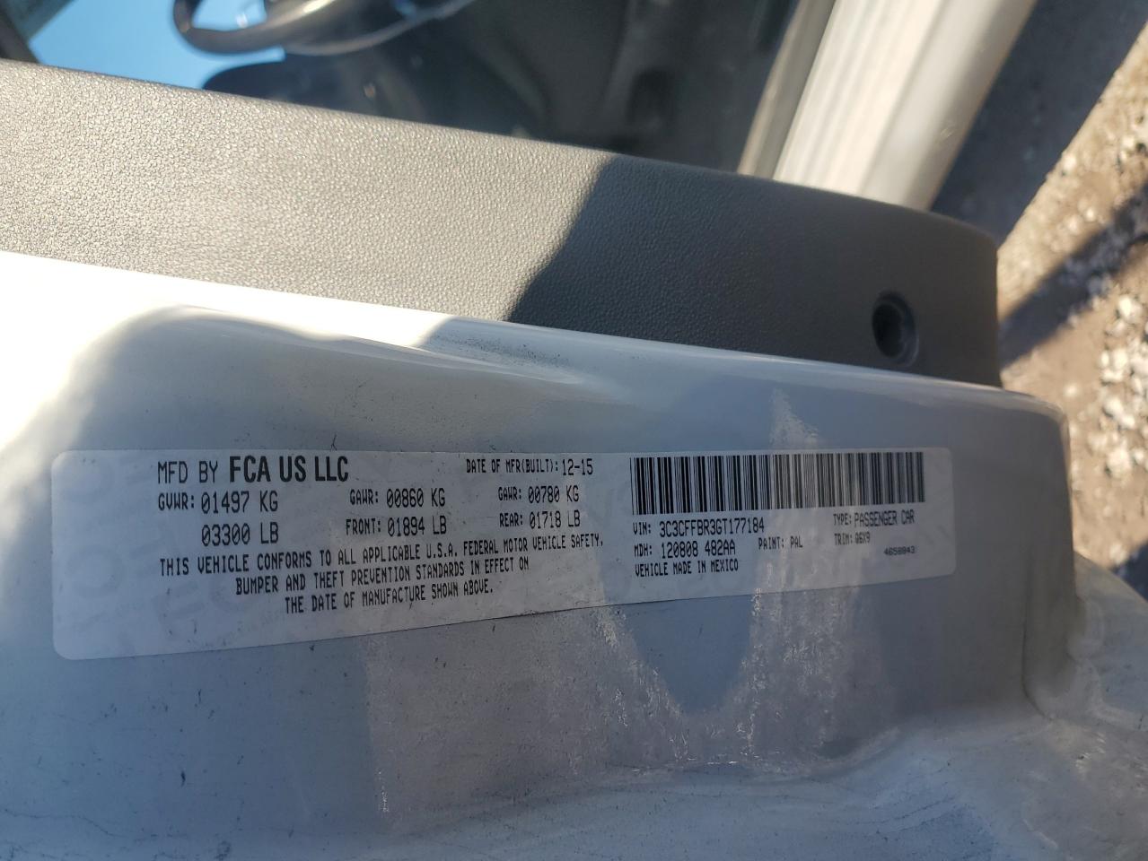 2016 Fiat 500 VIN 3C3CFFBR3GT177184 Copart auction photo, mechanical / minor dent/scratches damage thumbnail 12