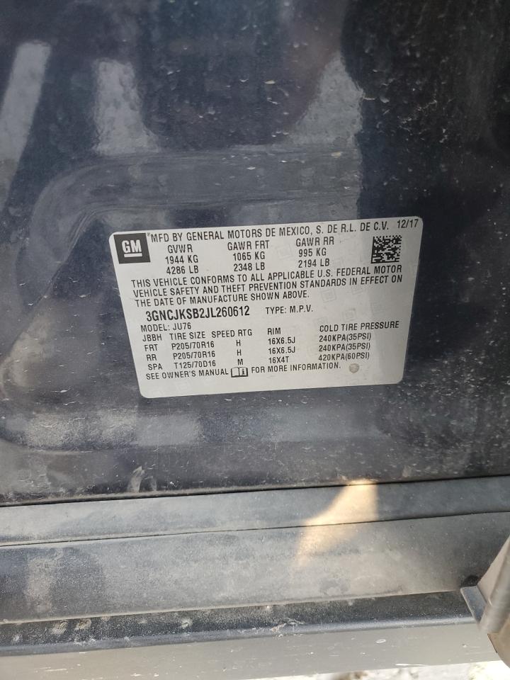 2018 Chevrolet Trax VIN 3GNCJKSB2JL260612 Copart auction photo, rear end / side damage thumbnail 14