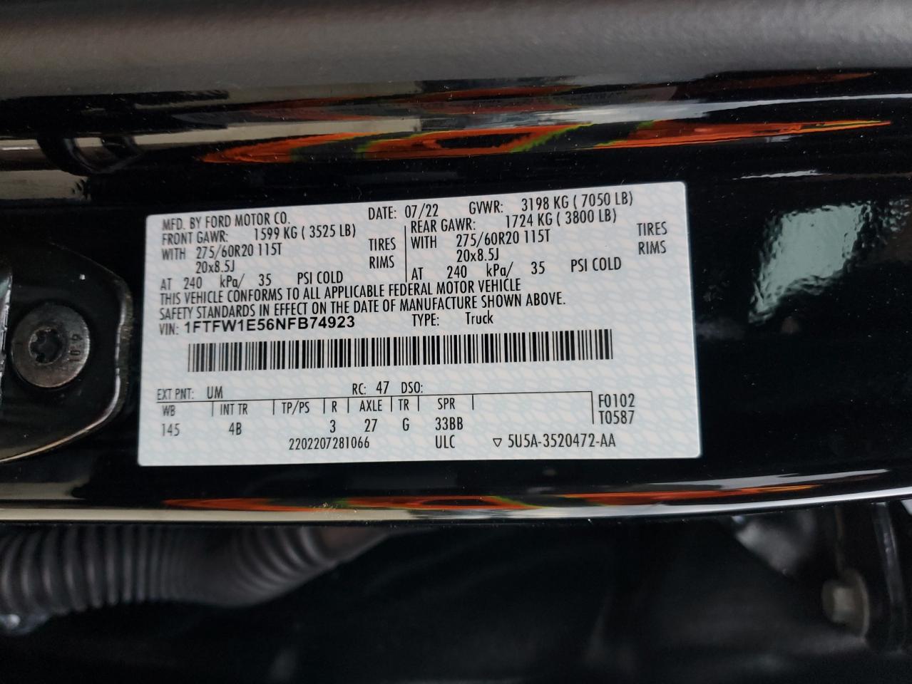 2022 Ford F-150 VIN 1FTFW1E56NFB74923 Copart auction photo, all over damage thumbnail 12