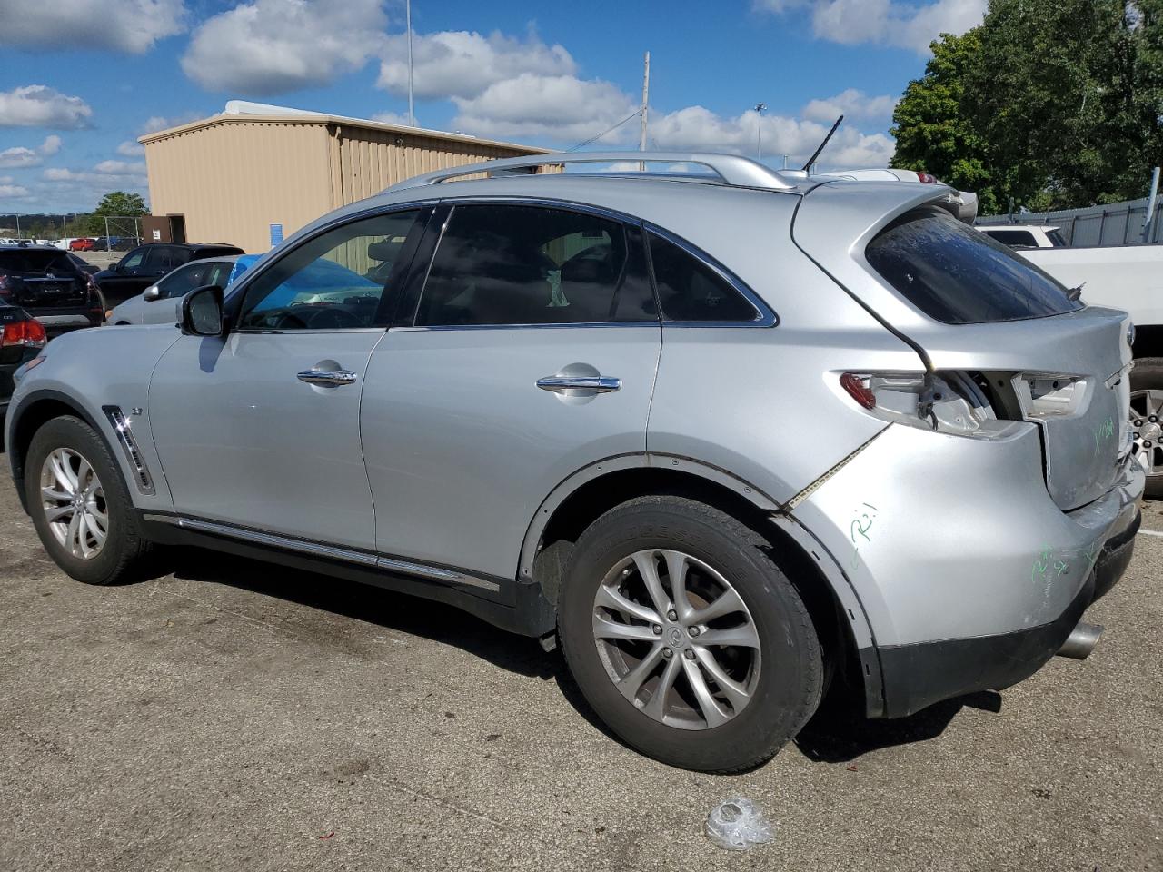2015 Infiniti QX70 VIN JN8CS1MW3FM482349 Copart auction photo, rear end / rejected repair damage thumbnail 2