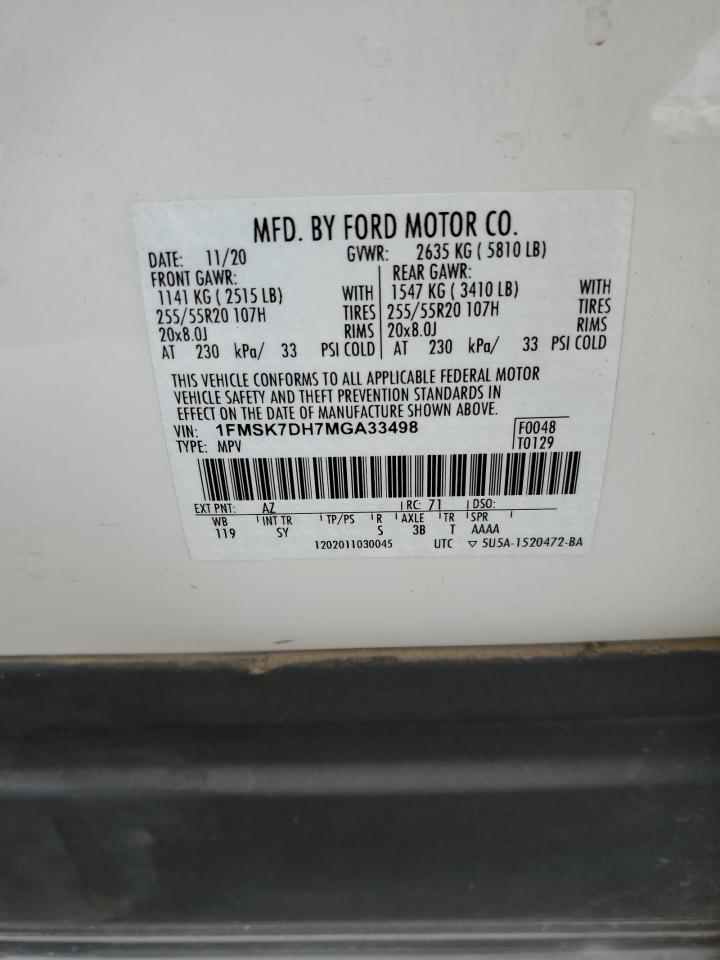 2021 Ford Explorer VIN 1FMSK7DH7MGA33498 Copart auction photo, front end / side damage thumbnail 15