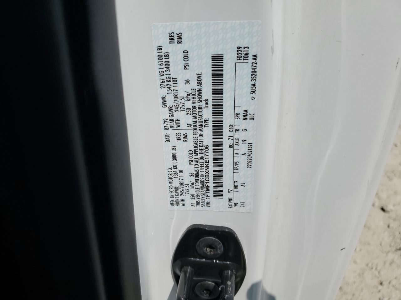 2022 Ford F-150 VIN 1FTMF1CBXNKE17706 Copart auction photo, front end / minor dent/scratches damage thumbnail 12