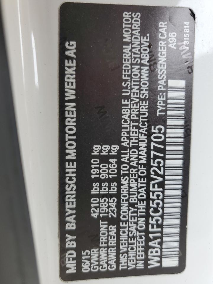 2015 BMW 2er VIN WBA1F5C55FV257705 Copart auction photo, front end / mechanical damage thumbnail 12