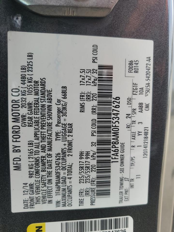 2015 Ford Mustang VIN 1FA6P8AM0F5347626 Copart auction photo, front end damage thumbnail 14