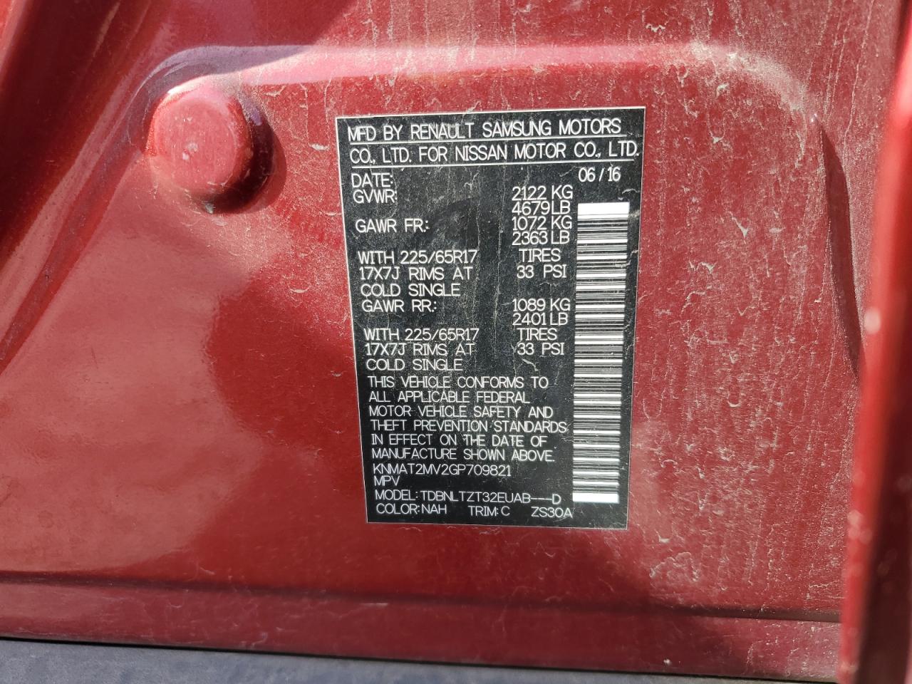 2016 Nissan Rogue VIN KNMAT2MV2GP709821 Copart auction photo, all over / minor dent/scratches damage thumbnail 14