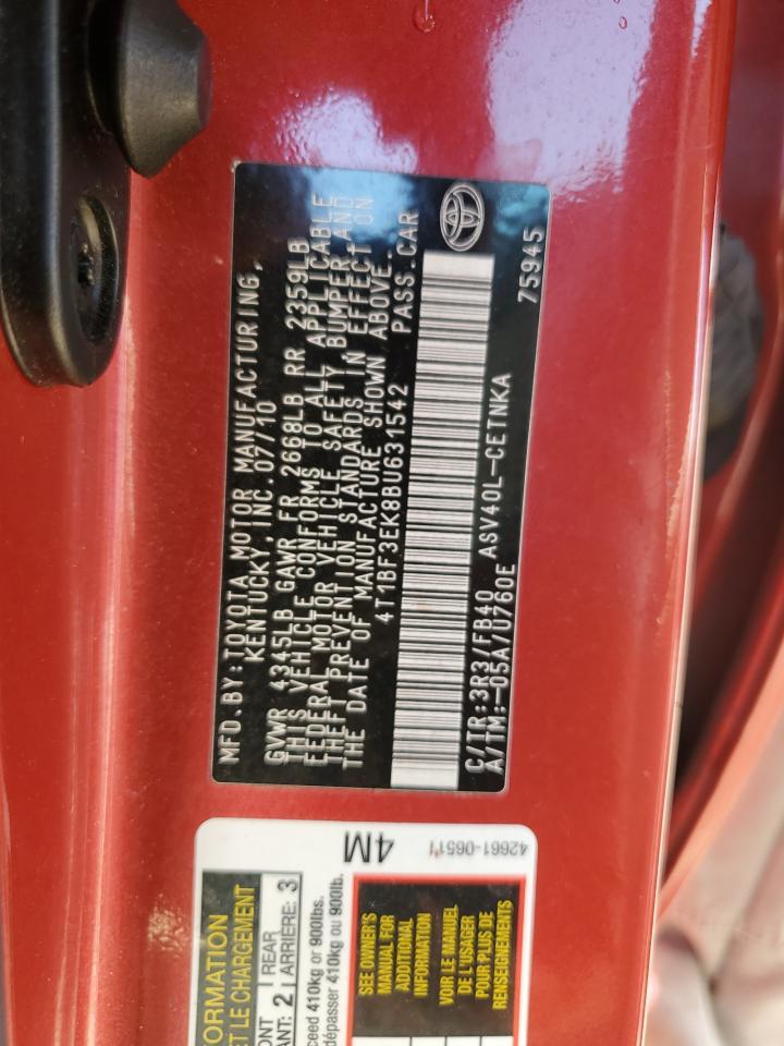 2011 Toyota Camry VIN 4T1BF3EK8BU631542 Copart auction photo, front end damage thumbnail 12