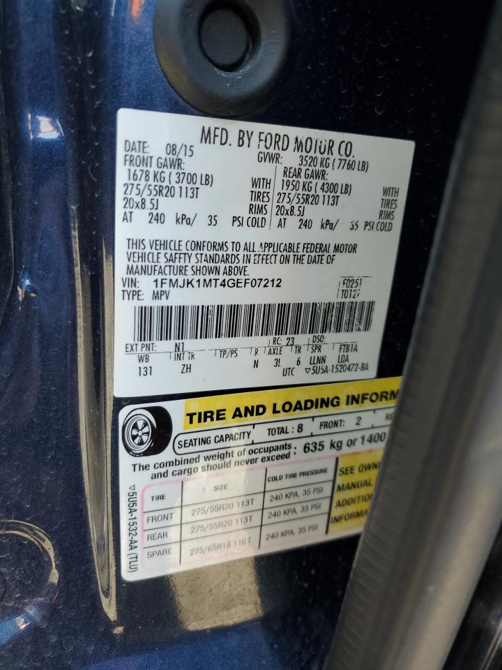 2016 Ford Expedition VIN 1FMJK1MT4GEF07212 Copart auction photo, side / minor dent/scratches damage thumbnail 13
