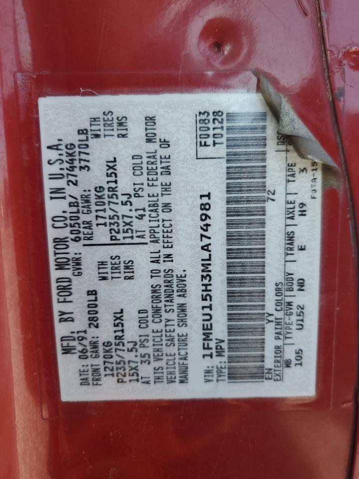 1991 Ford Bronco VIN 1FMEU15H3MLA74981 Copart auction photo, side damage thumbnail 15
