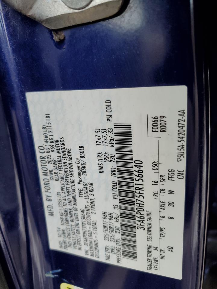 2015 Ford Fusion VIN 3FA6P0H75FR156640 Copart auction photo, rear end / minor dent/scratches damage thumbnail 12