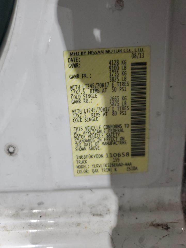 2013 Nissan NV VIN 1N6BF0KY0DN110658 Copart auction photo, front end / minor dent/scratches damage thumbnail 13