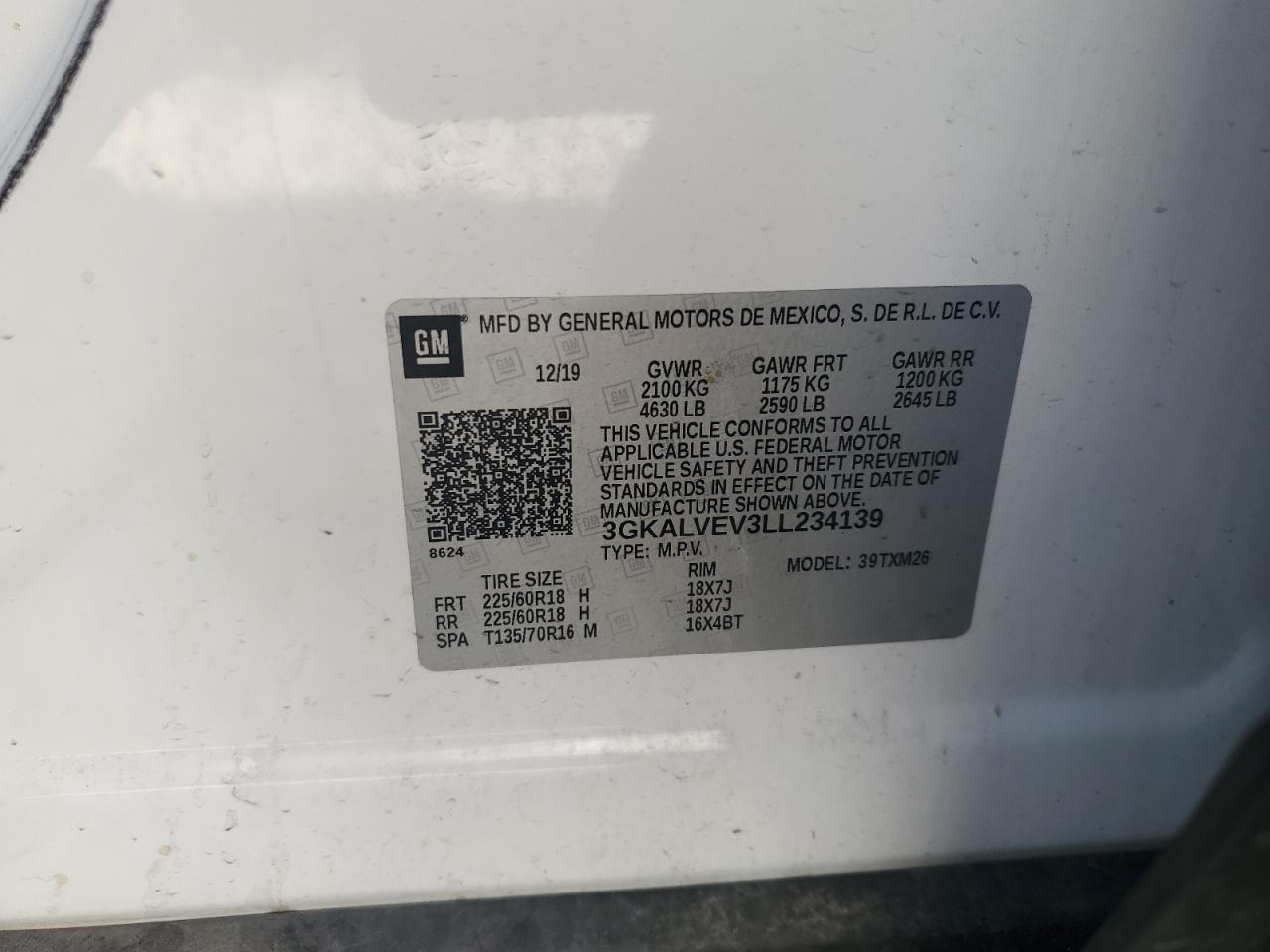 2020 GMC Terrain VIN 3GKALVEV3LL234139 Copart auction photo, front end / rear end damage thumbnail 13
