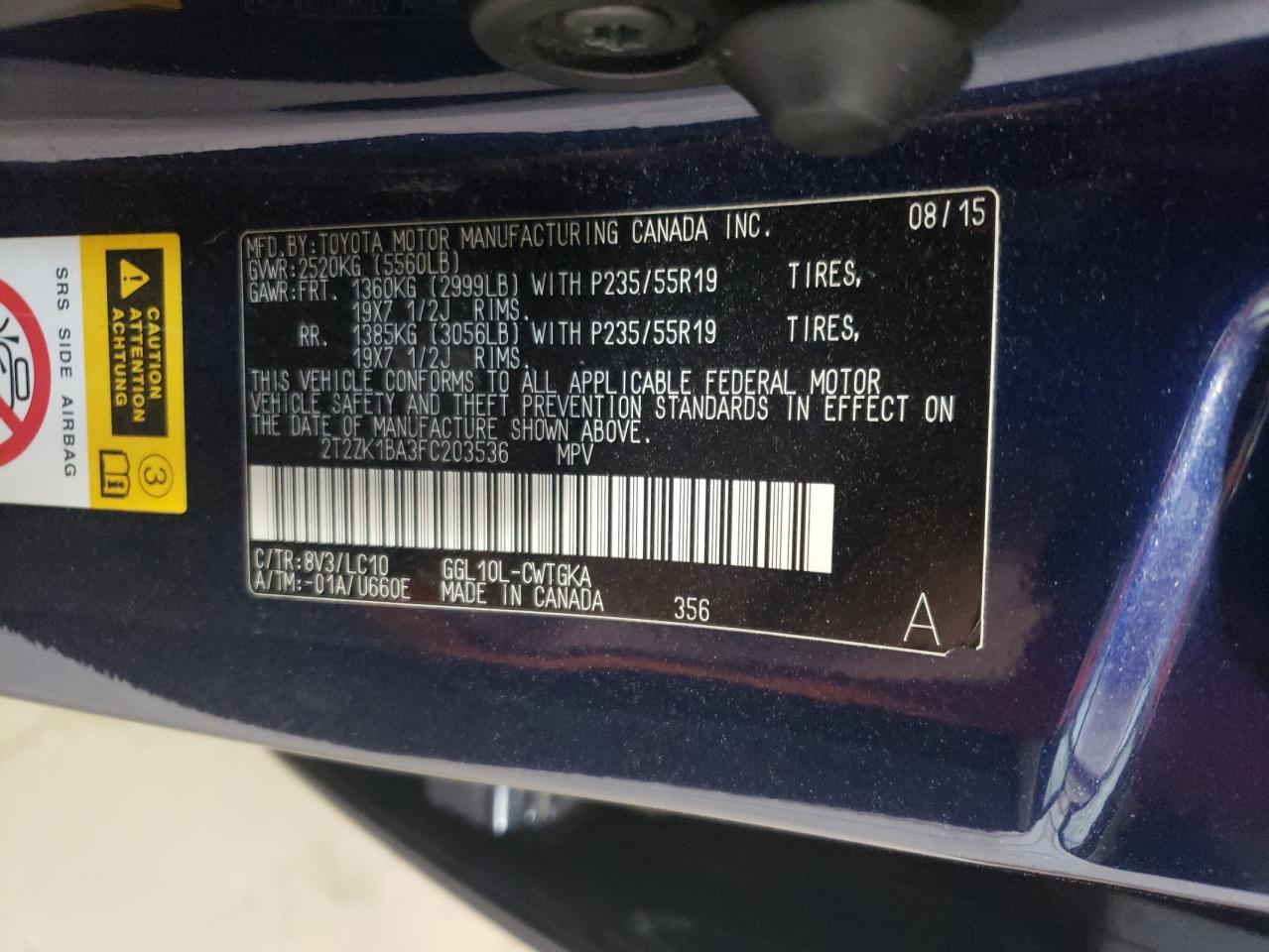2015 Lexus RX VIN 2T2ZK1BA3FC203536 Copart auction photo, front end damage thumbnail 13