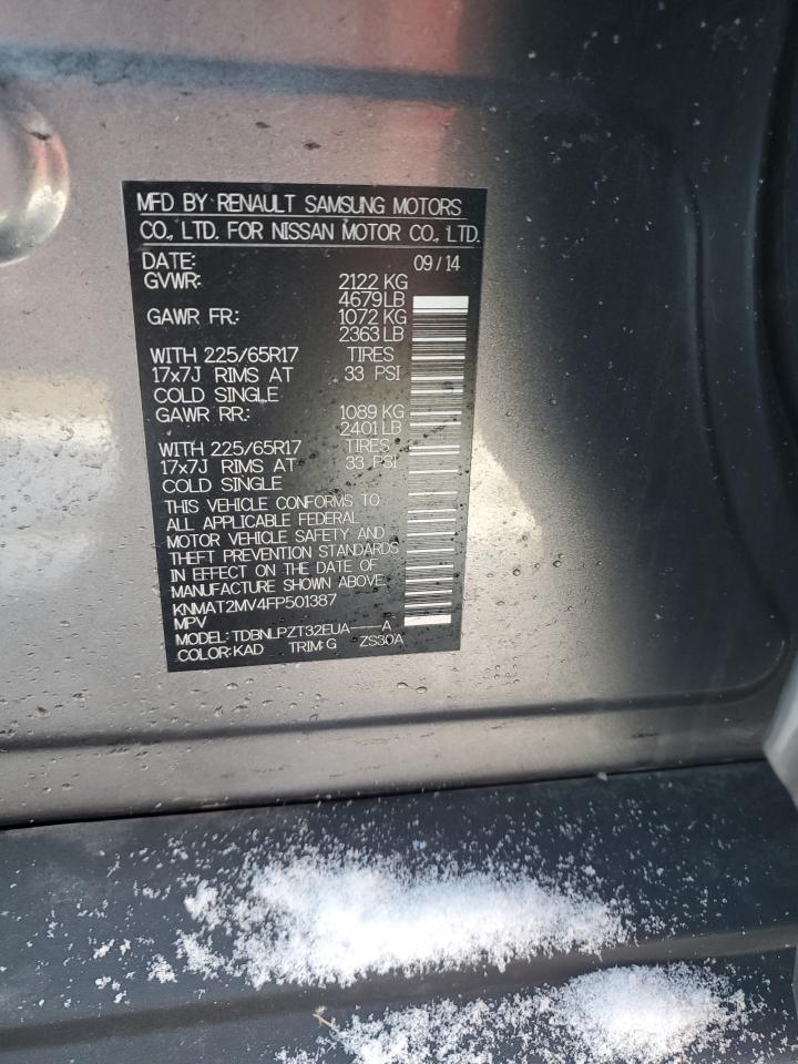 2015 Nissan Rogue VIN KNMAT2MV4FP501387 Copart auction photo, rear end damage thumbnail 13