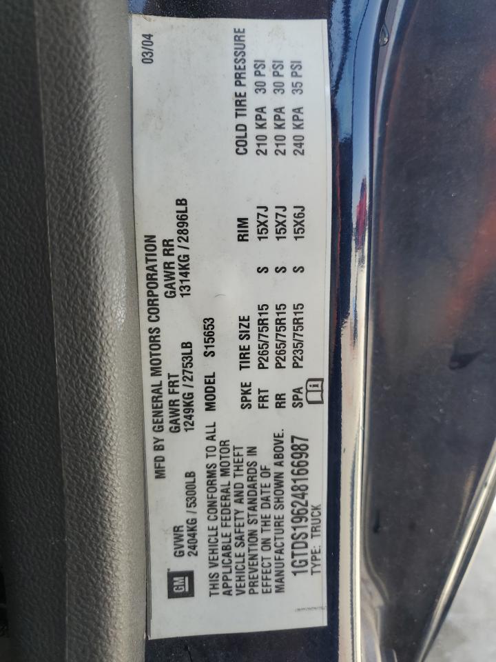 2004 GMC Canyon VIN 1GTDS196248166987 Copart auction photo, front end / minor dent/scratches damage thumbnail 13