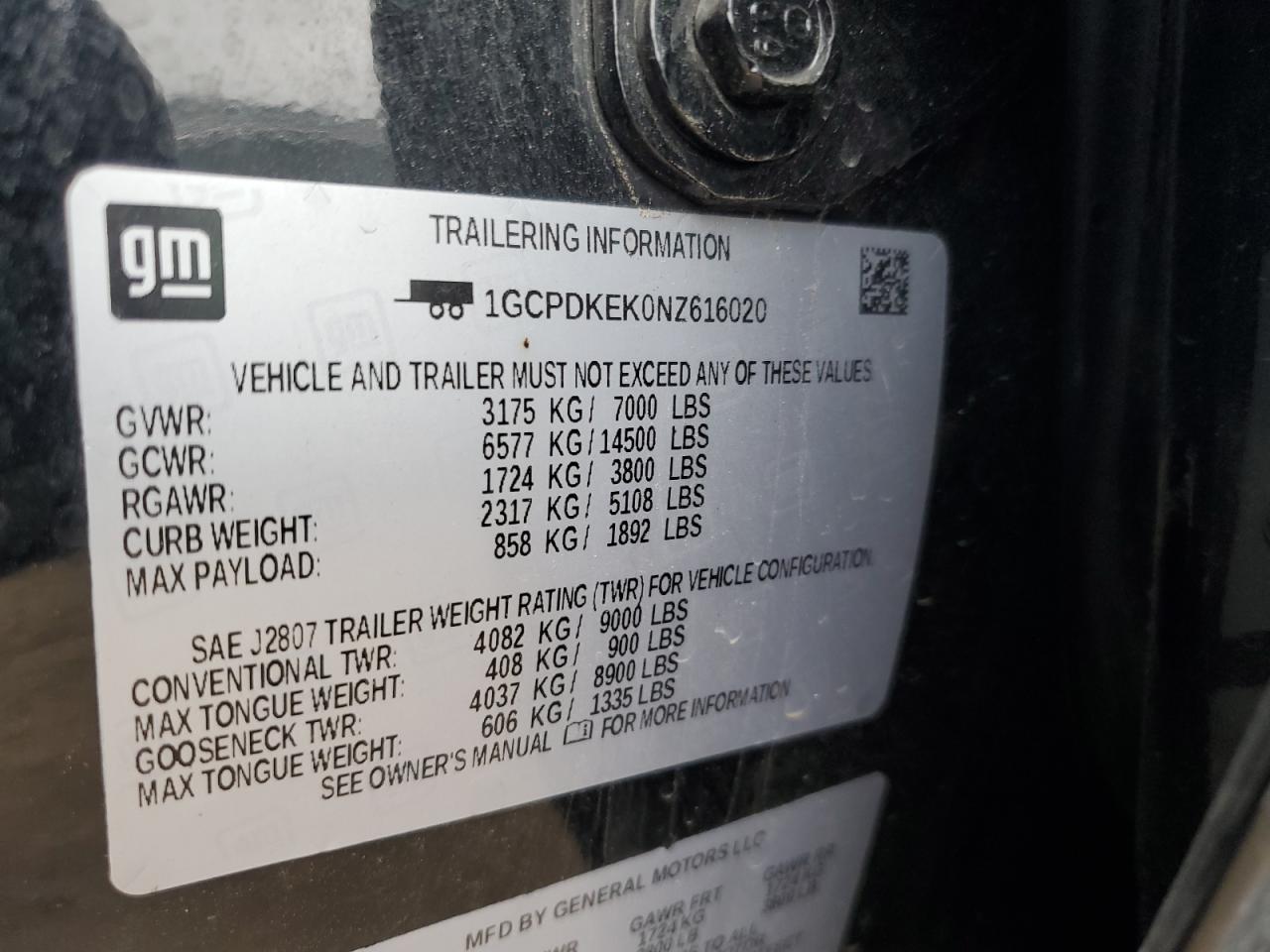 2022 Chevrolet Silverado VIN 1GCPDKEK0NZ616020 Copart auction photo, rear end / front end damage thumbnail 12