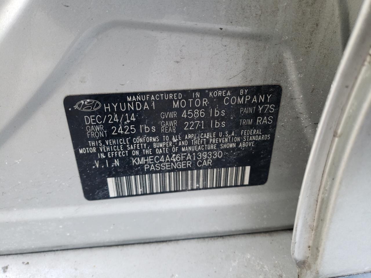 2015 Hyundai Sonata VIN KMHEC4A46FA139330 Copart auction photo, front end / minor dent/scratches damage thumbnail 12