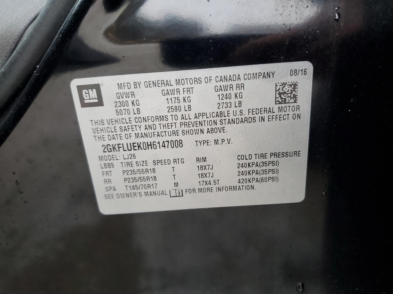 2017 GMC Terrain VIN 2GKFLUEK0H6147008 Copart auction photo, front end damage thumbnail 13