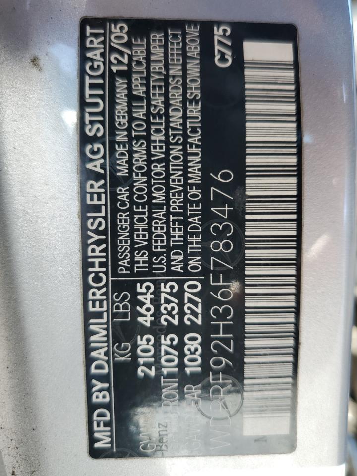 2006 Mercedes-Benz C-klasse VIN WDBRF92H36F783476 Copart auction photo, rear end / minor dent/scratches damage thumbnail 12