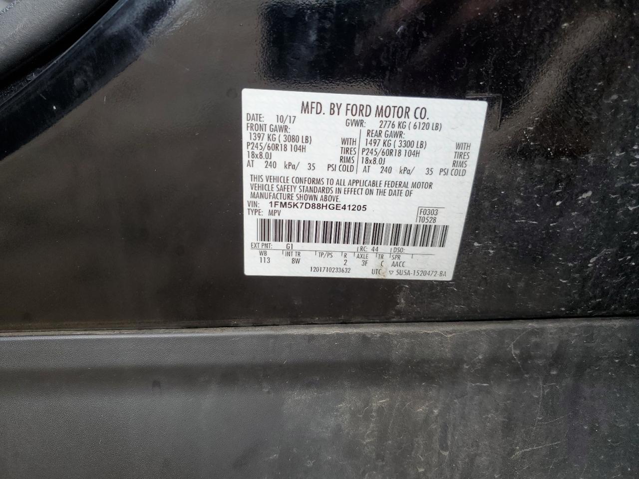 2017 Ford Explorer VIN 1FM5K7D88HGE41205 Copart auction photo, normal wear / rear end damage thumbnail 13