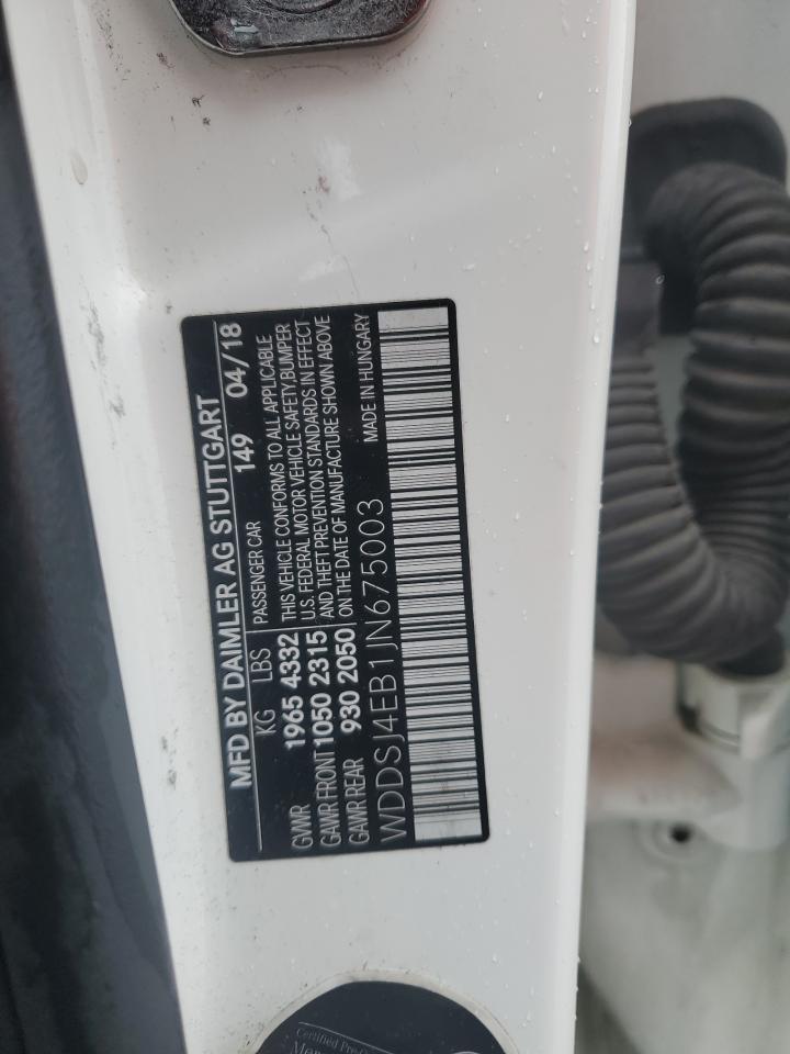 2018 Mercedes-Benz CLA-klasse VIN WDDSJ4EB1JN675003 Copart auction photo, front end damage thumbnail 13