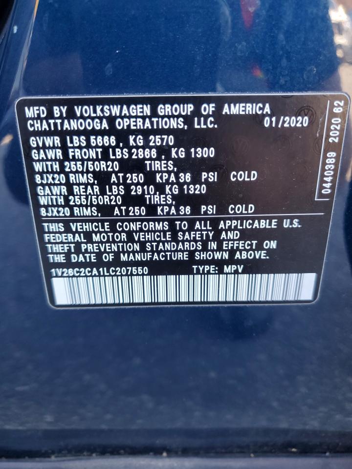 2020 Volkswagen Atlas VIN 1V26C2CA1LC207550 Copart auction photo, side damage thumbnail 15
