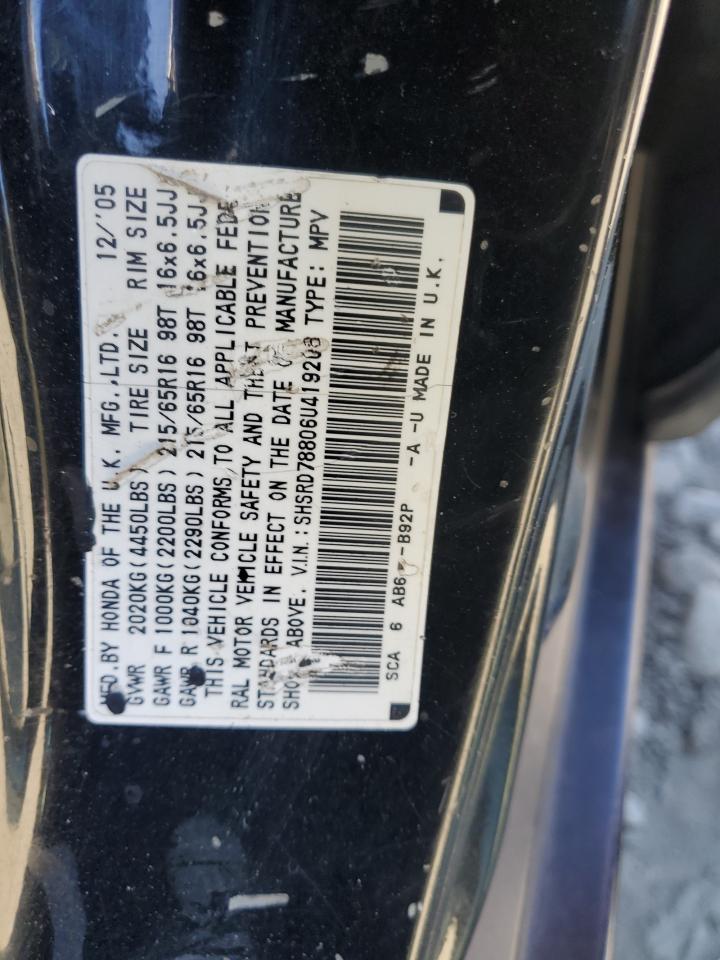 2006 Honda CR-V VIN SHSRD78806U419208 Copart auction photo, front end / rear end damage thumbnail 15