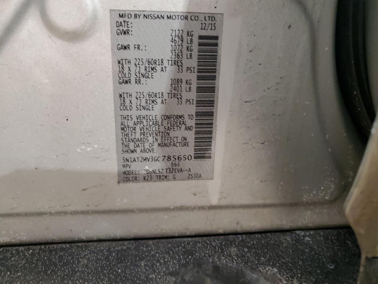 2016 Nissan Rogue VIN 5N1AT2MV3GC785650 Copart auction photo, front end damage thumbnail 13
