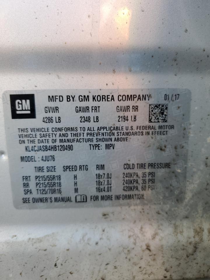 2017 Buick Encore VIN KL4CJASB4HB120490 Copart auction photo, front end / side damage thumbnail 13