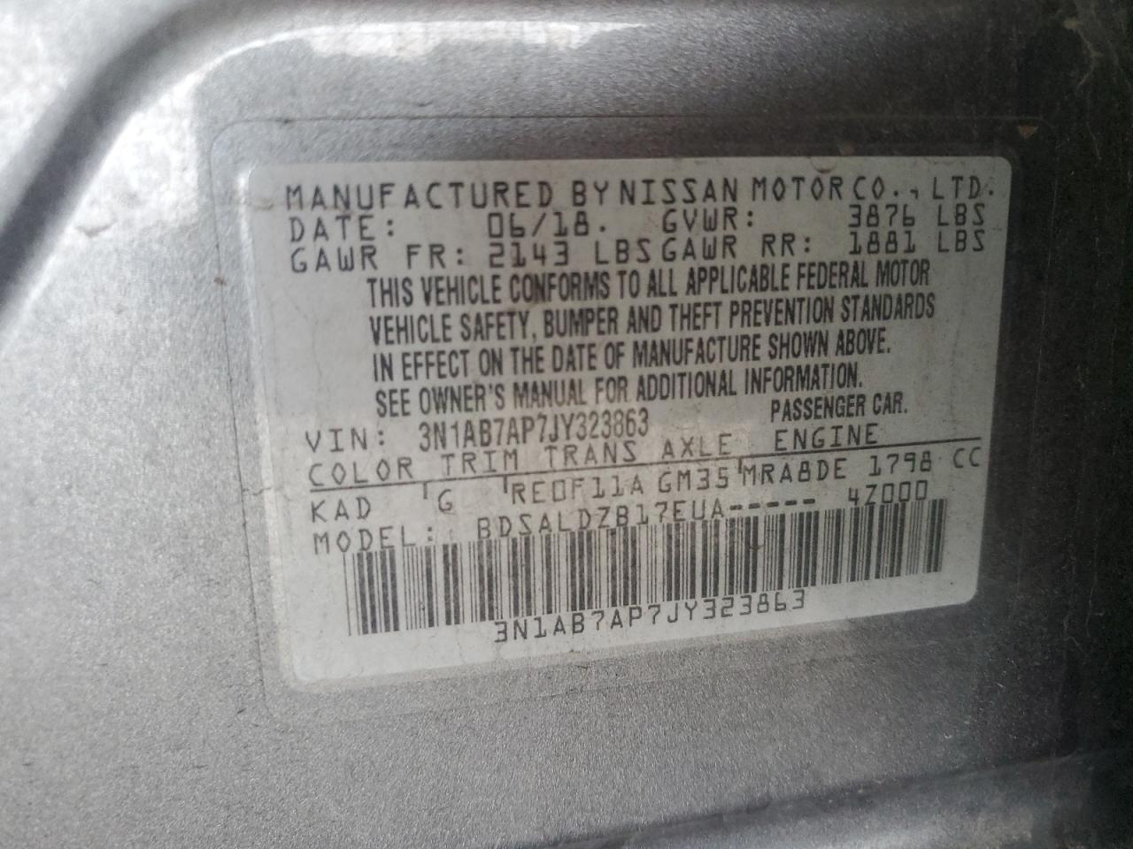 2018 Nissan Sentra VIN 3N1AB7AP7JY323863 Copart auction photo, front end / minor dent/scratches damage thumbnail 14