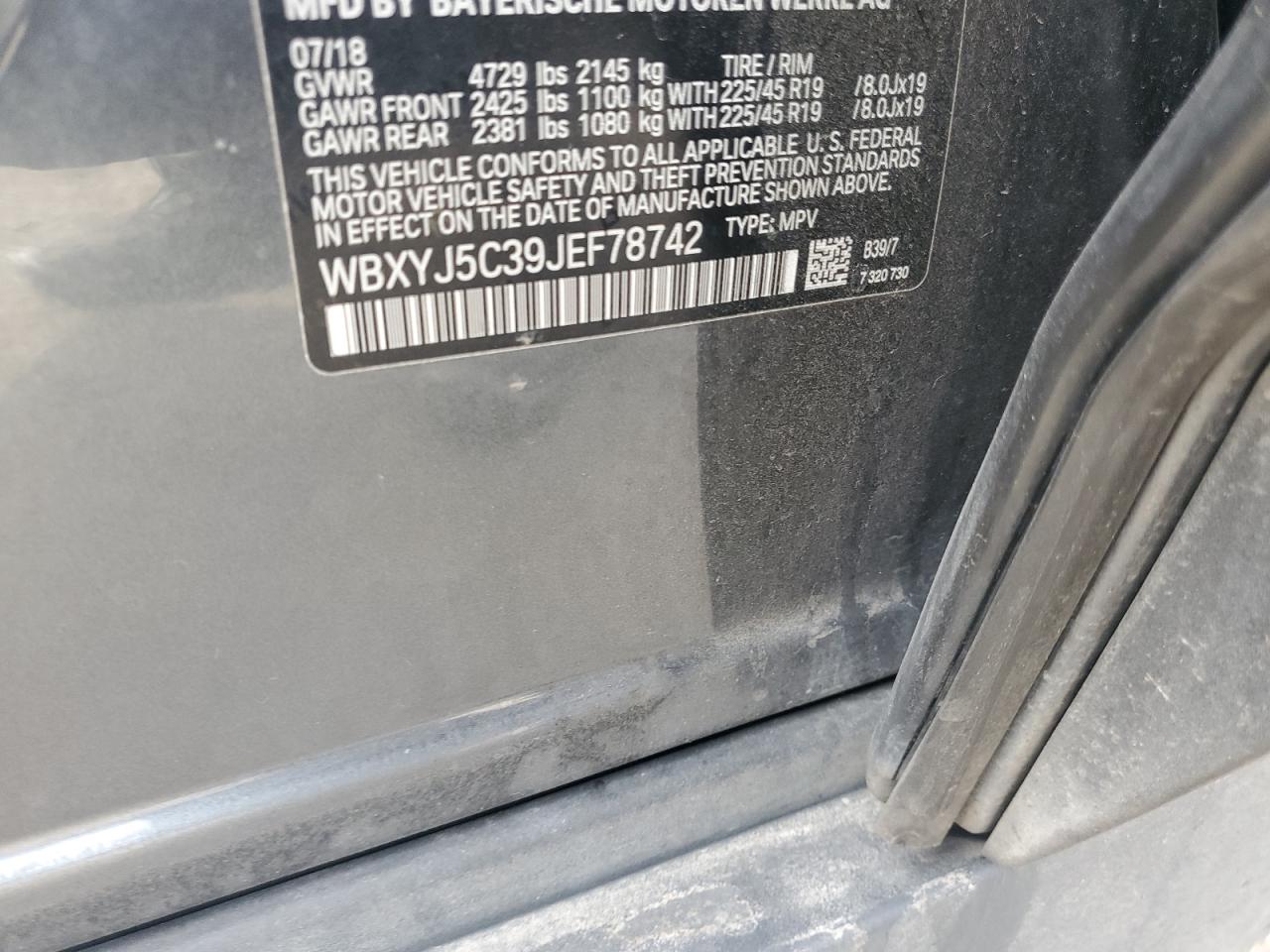 2018 BMW X2 VIN WBXYJ5C39JEF78742 Copart auction photo, side damage thumbnail 12