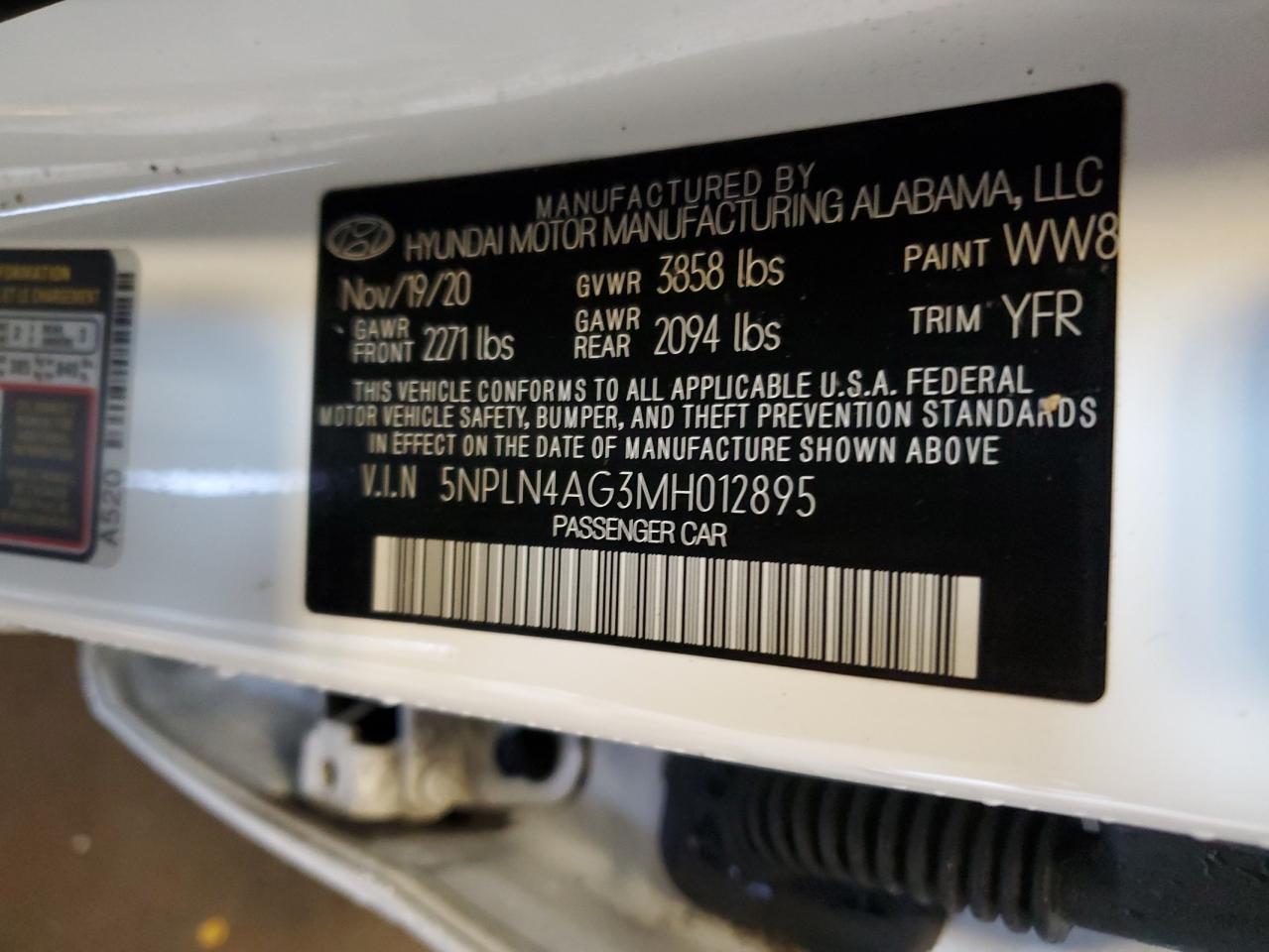 2021 Hyundai Elantra VIN 5NPLN4AG3MH012895 Copart auction photo, all over damage thumbnail 13