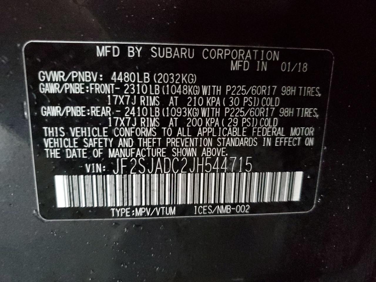 2018 Subaru Forester VIN JF2SJADC2JH544715 Copart auction photo, side damage thumbnail 13