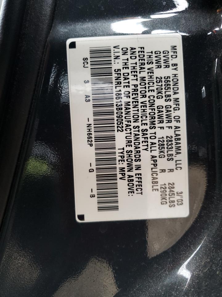 2003 Honda Odyssey VIN 5FNRL18613B090522 Copart auction photo, side / rear end damage thumbnail 13