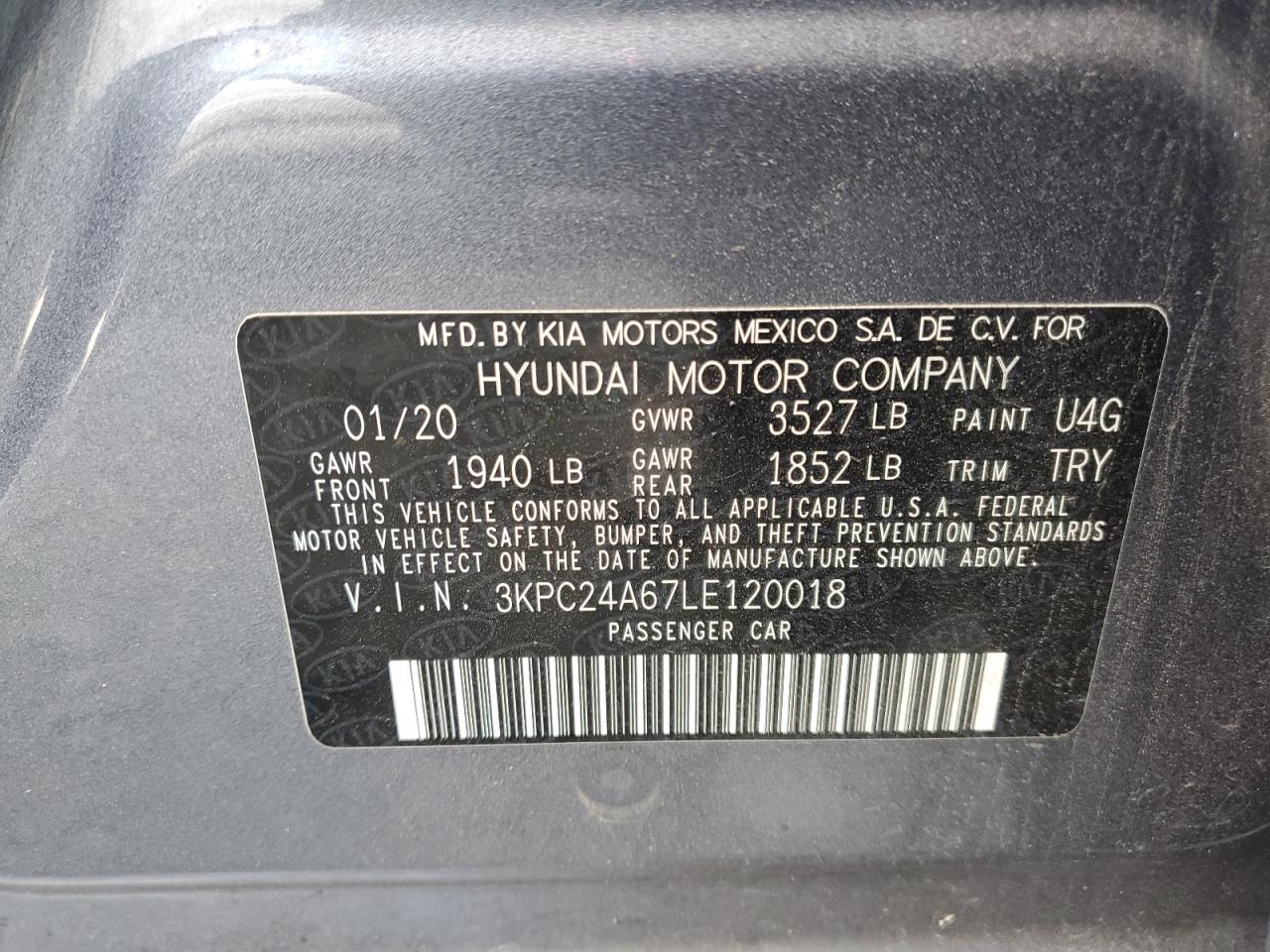 2020 Hyundai Accent VIN 3KPC24A67LE120018 Copart auction photo, rear end / vandalism damage thumbnail 12