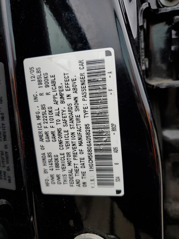 2006 Honda Accord VIN 1HGCM56806A058285 Copart auction photo, front end damage thumbnail 12