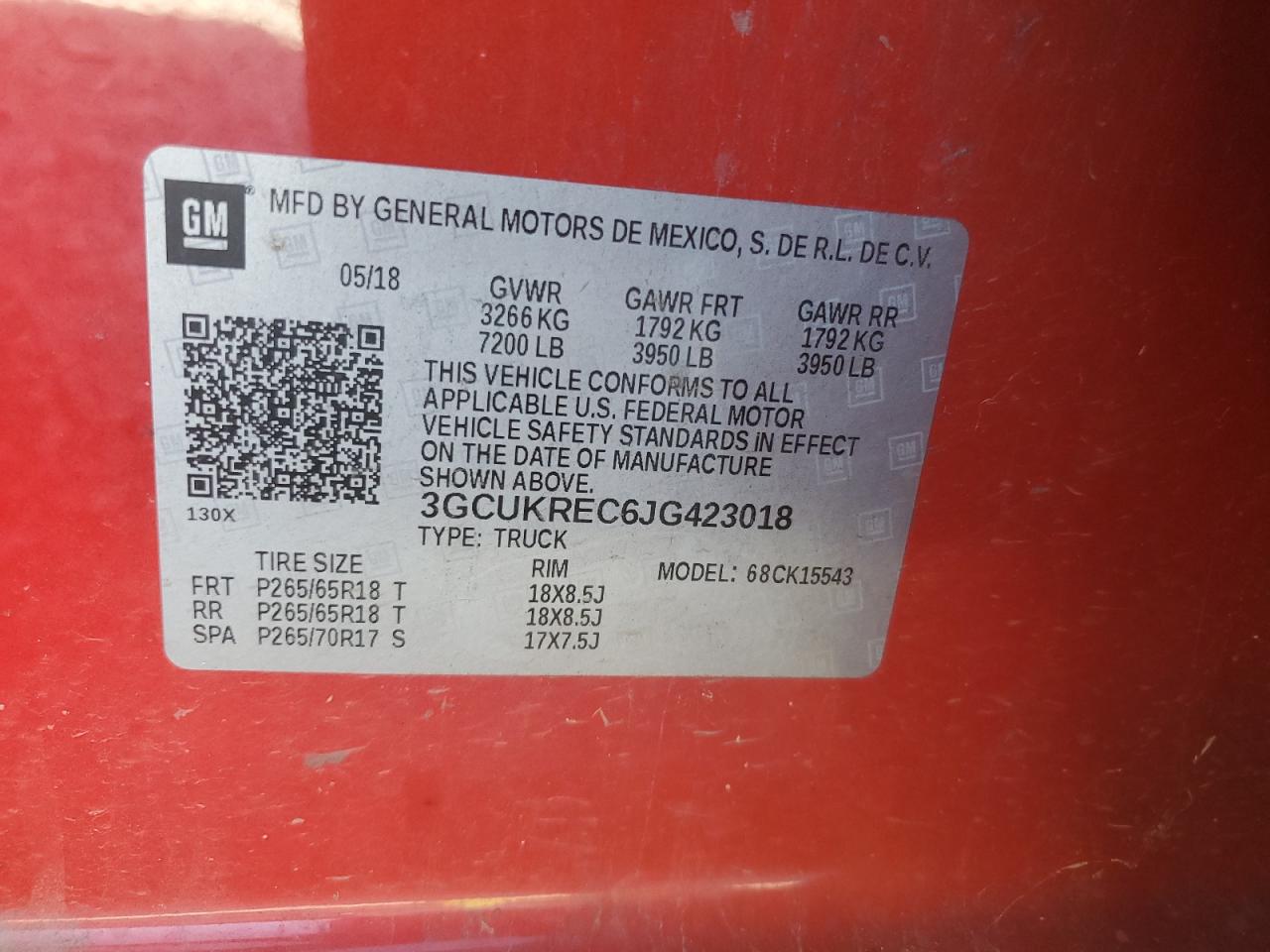 2018 Chevrolet Silverado VIN 3GCUKREC6JG423018 Copart auction photo, front end damage thumbnail 12