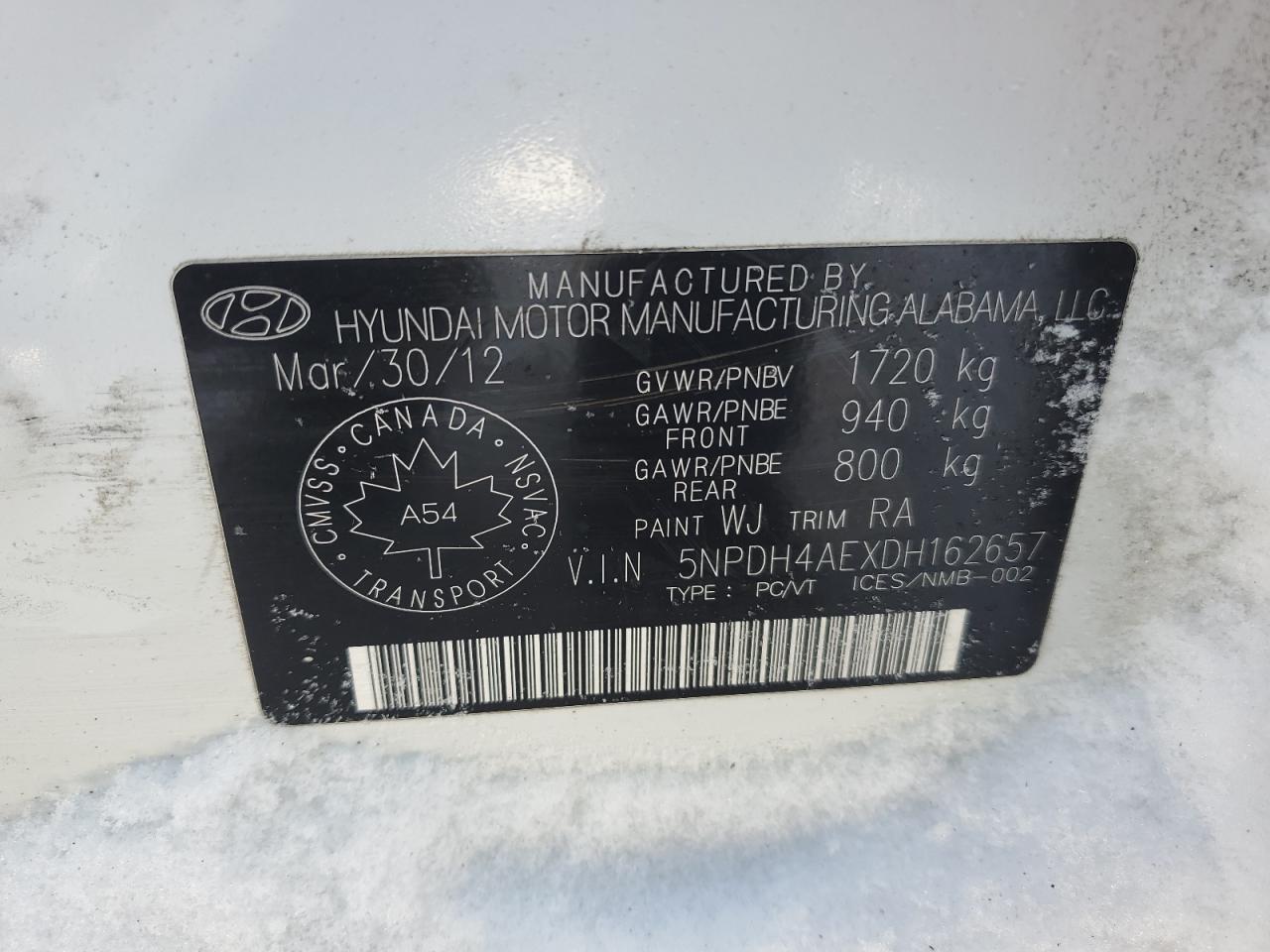 2013 Hyundai Elantra VIN 5NPDH4AEXDH162657 Copart auction photo, front end / side damage thumbnail 13