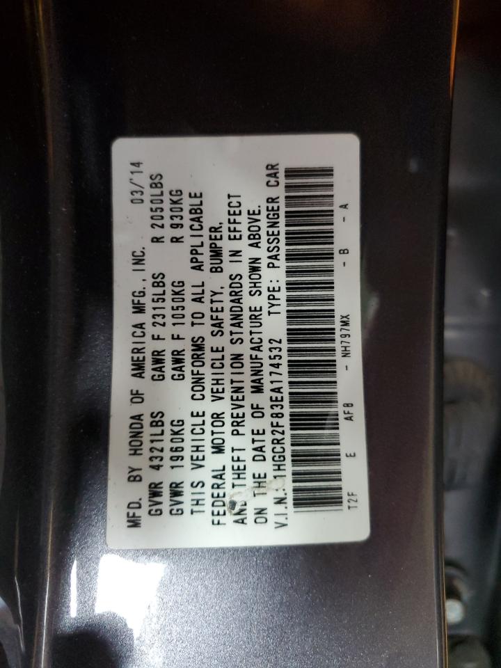 2014 Honda Accord VIN 1HGCR2F83EA174532 Copart auction photo, rear end / side damage thumbnail 12