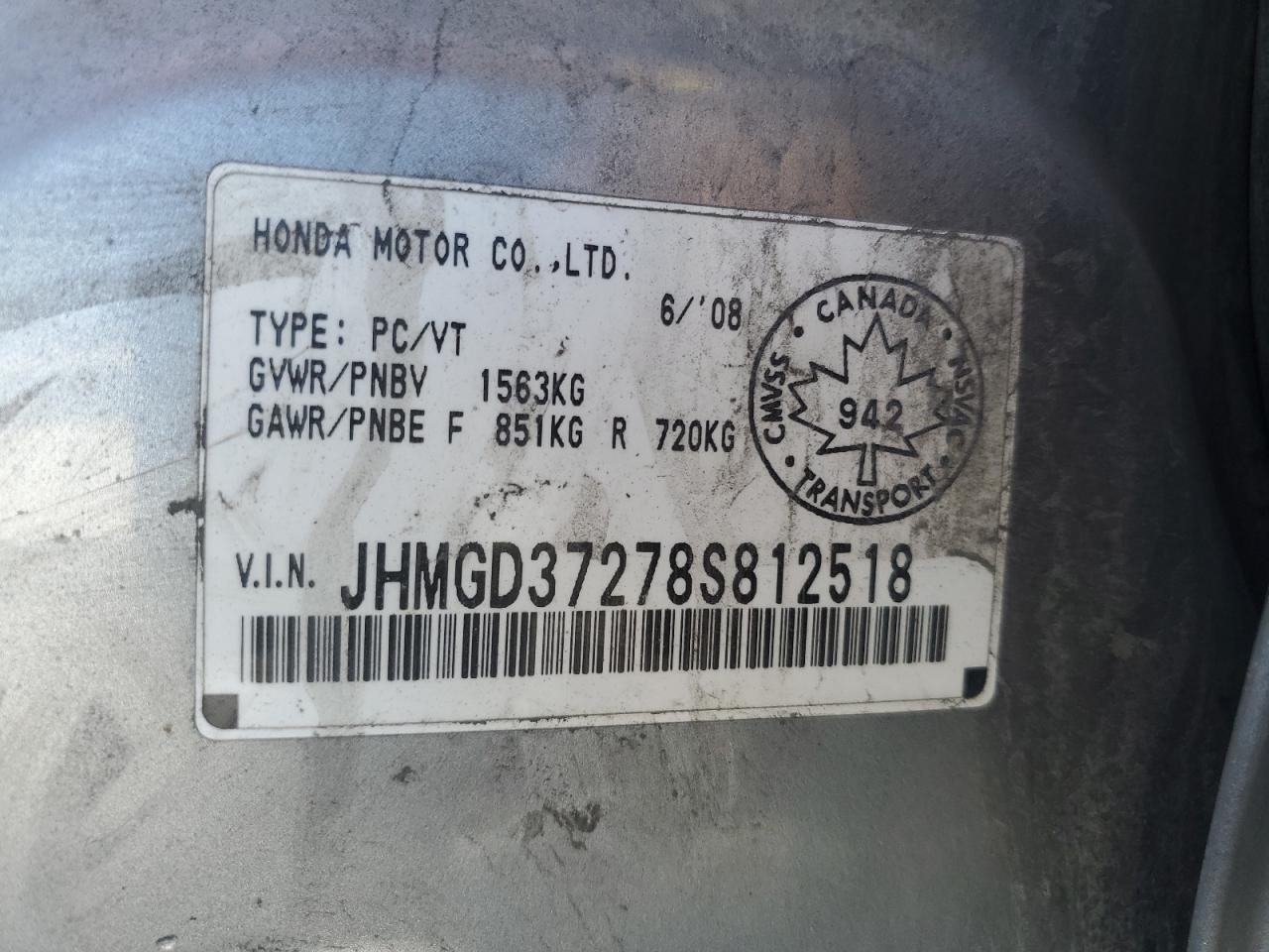 2008 Honda Fit VIN JHMGD37278S812518 Copart auction photo, rear end damage thumbnail 12